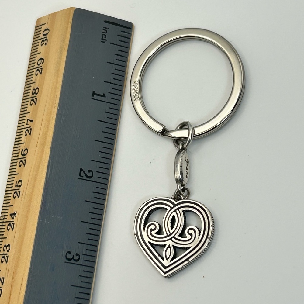 Brighton Heart Charm Keychain Silver Plated 2-sided Love Grace & Cloth Bag - Picture 6 of 8